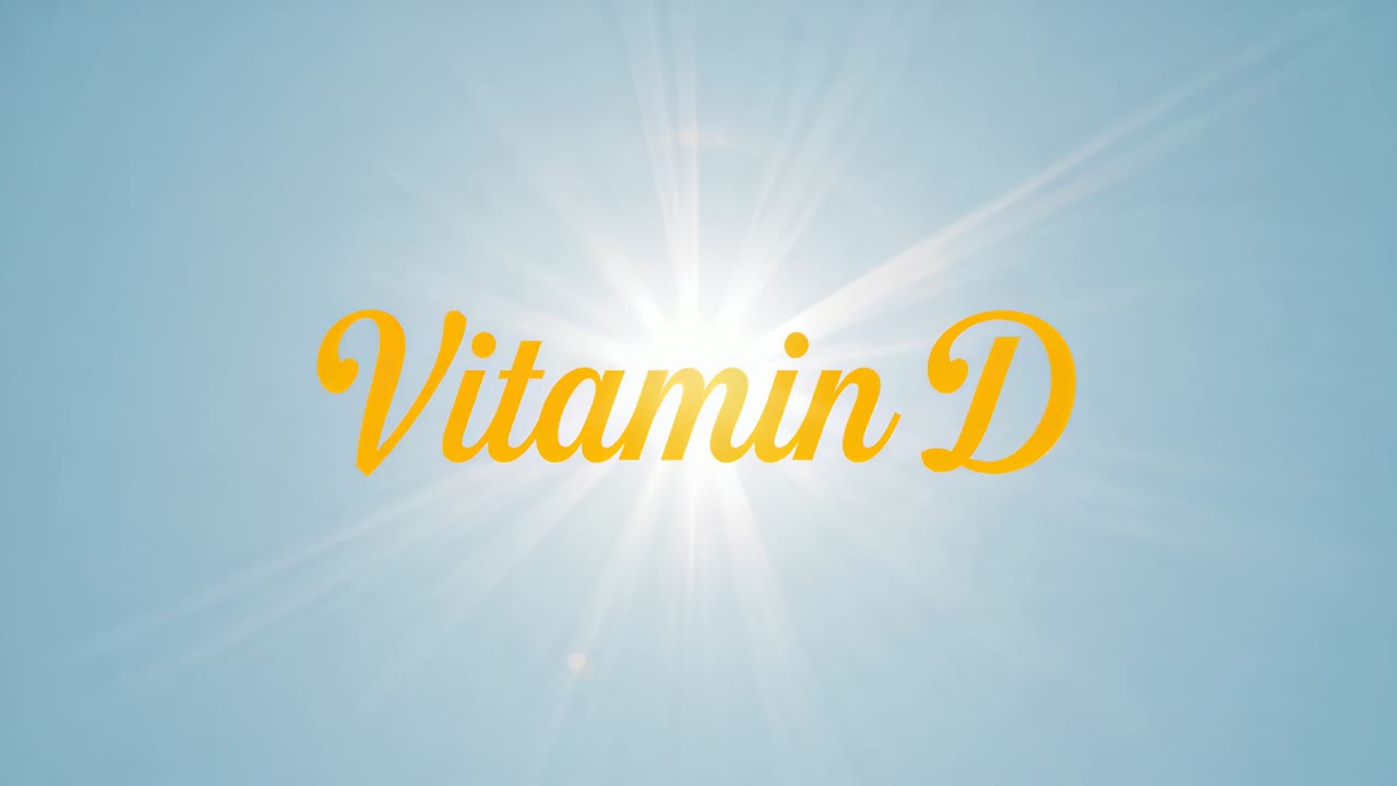 Responding to sunburst brightening, centered script Vitamin D holding in blue sky with lens flares