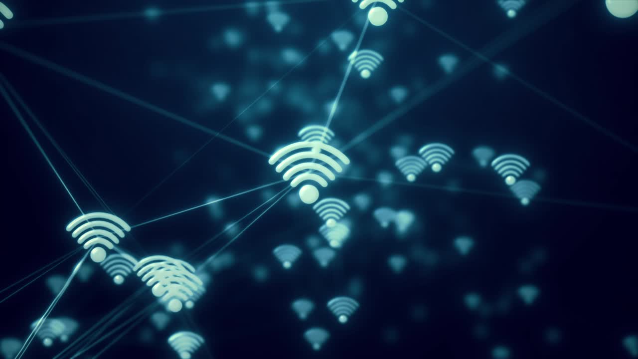 Futuristic Wifi Network Connection: Cyberspace, Communication, and Technology in Abstract Virtual plexus Animation