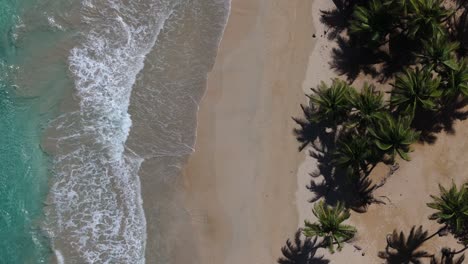 Turquoise-water-lapping-shore-of-a-tropical-island