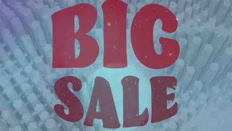 animation of falling snow over big sale text on grey background