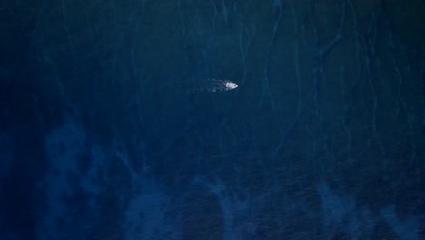 little boat sailing above the reef, filmed with a drone