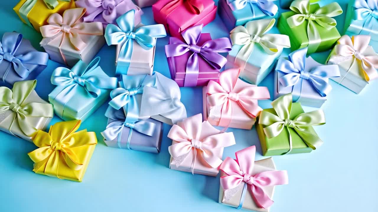 Collection of colorful gift boxes with bows