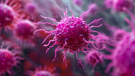 microscopic view of a pink cancer cell or virus