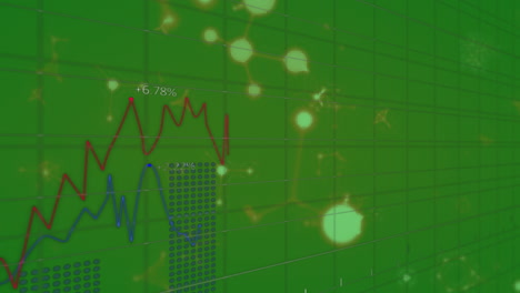 animación del procesamiento de datos sobre moléculas en fondo verde