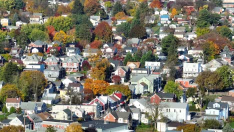 residential suburb with colorful autumn trees