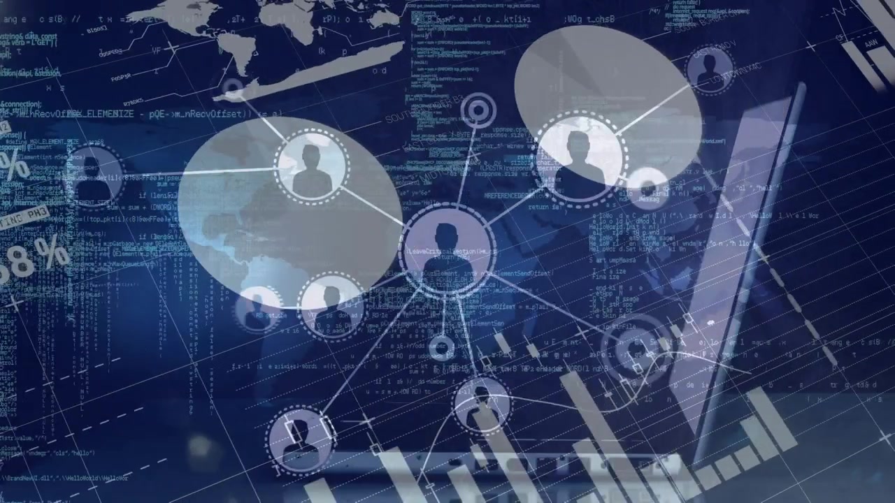 Digital Network and Data Analytics Overlay on Laptop Screen