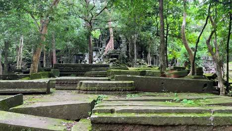 povy en el establecimiento de las ruinas del templo de beng mealea en cámara lenta, el único sitio turístico de camboya