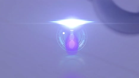 animation of rotating safe lock with clock over light trail on blurred background