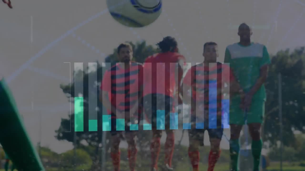 animación del procesamiento de datos sobre diversos jugadores de fútbol en el campo