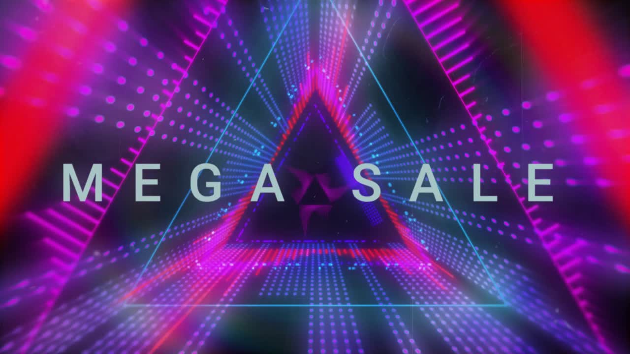 With 'MEGA SALE' text appearing triangle lighting LEDs and outlining neon frames highlighting sale
