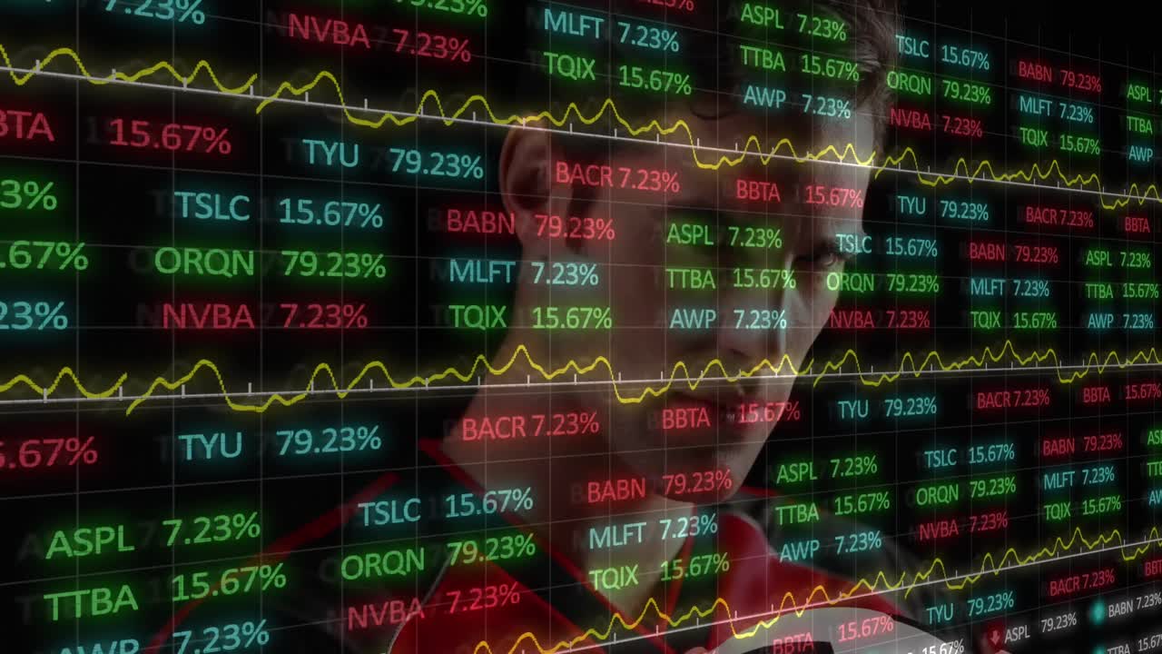Financial data processing over male football player.