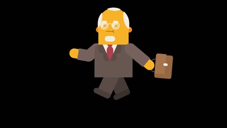 old businessman holds suitcase and runs. alpha channel