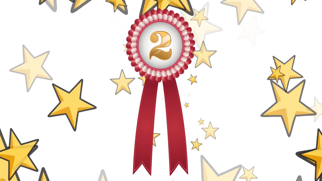 animación del comienzo dorado flotante y la medalla del segundo lugar sobre fondo blanco