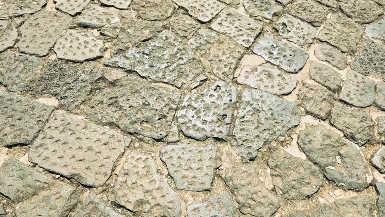 텍스처 된 돌 포장 의 상세 한 시각