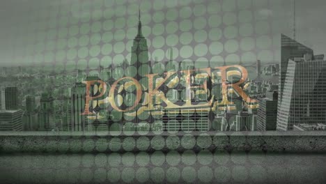 animation of casino poker test over circles and cityscape