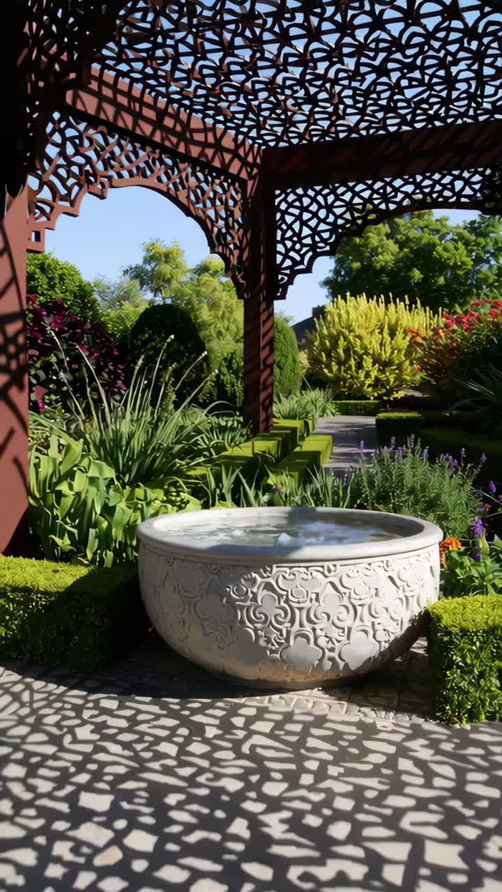 Ornamental Garden with Water Feature and Pergola