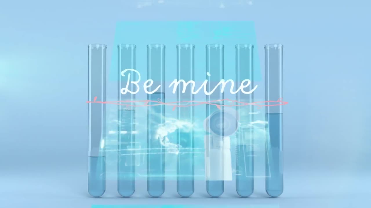 시험 튜브 위의 텍스트 및 데이터 처리의 애니메이션