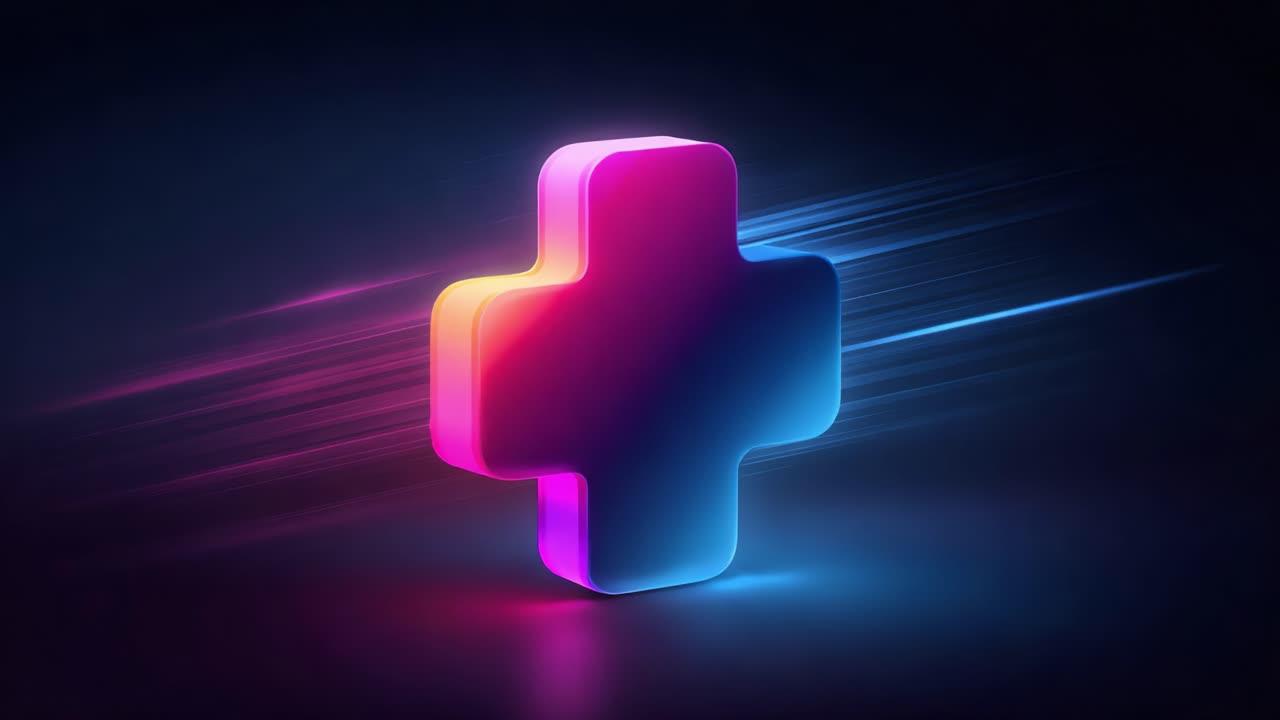 A Vibrant Plus Sign in Motion: An Eye-Catching, Colorful Symbol of Addition or Health, Designed with Sleek, Modern Textures and Dynamic Lighting Effects