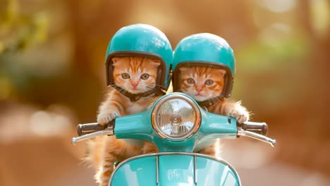 dos gatitos en un scooter azul