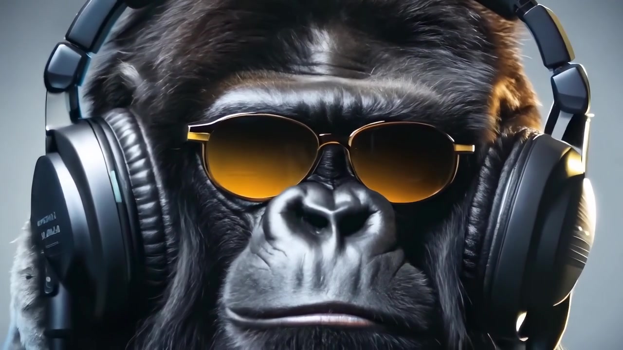 Gorilla Stiloso Che Indossa Cuffie e Occhiali da Sole