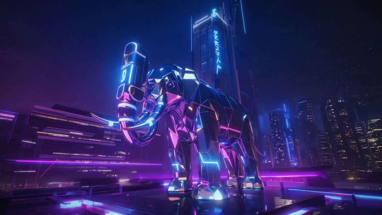 Cyberpunk Elephant in Futuristic City