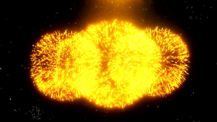 Ramadan Mubarak_Urdu Text Wish On Firework Display Explosion Particles.