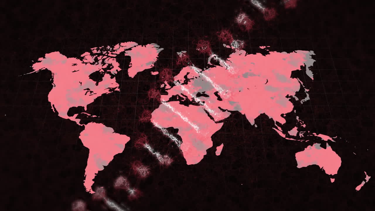 World map with digital data patterns and red highlights in animation style