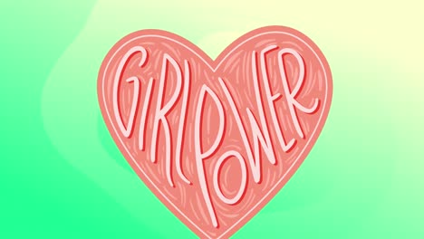 animation of girl power text in heart over green background