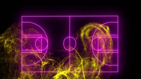 animation of yellow digital wave over neon purple football pitch layout against black background