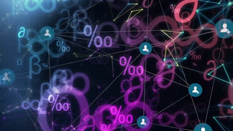 una red de conexiones contra símbolos matemáticos en movimiento