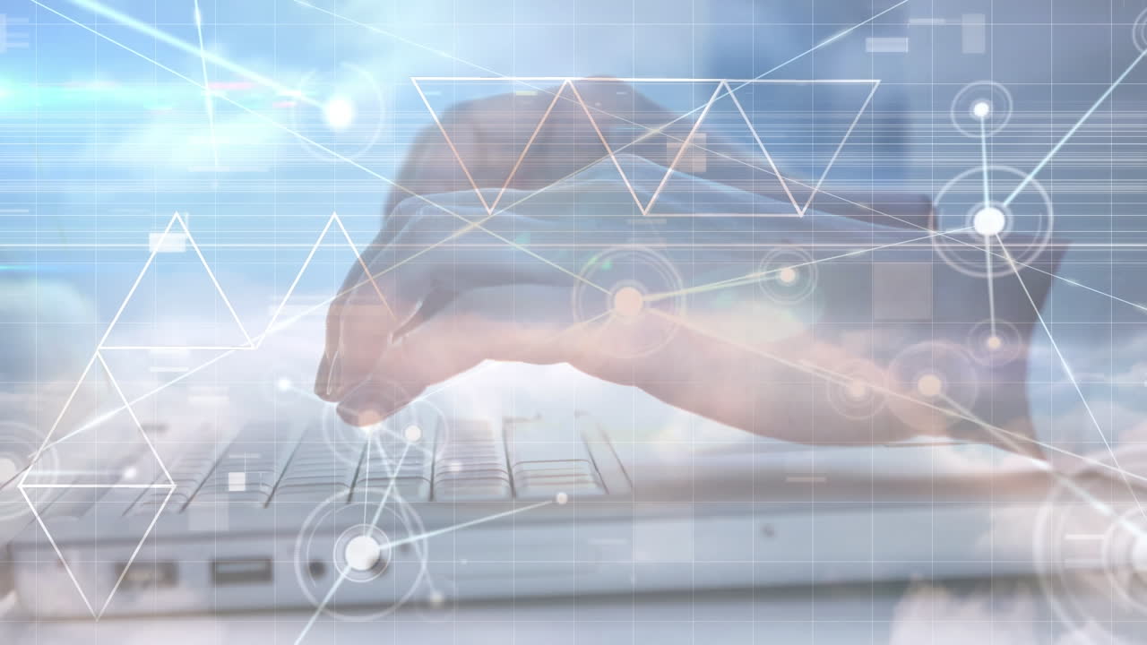 노트북을 사용하는 사람들을 통한 연결 네트워크의 애니메이션