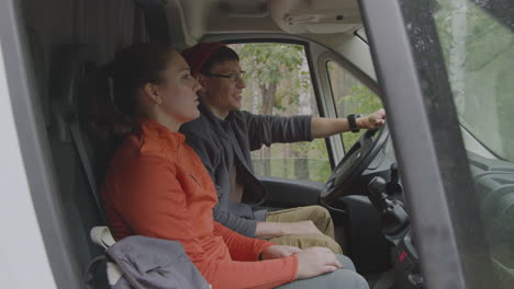 heterosexual couple in a van