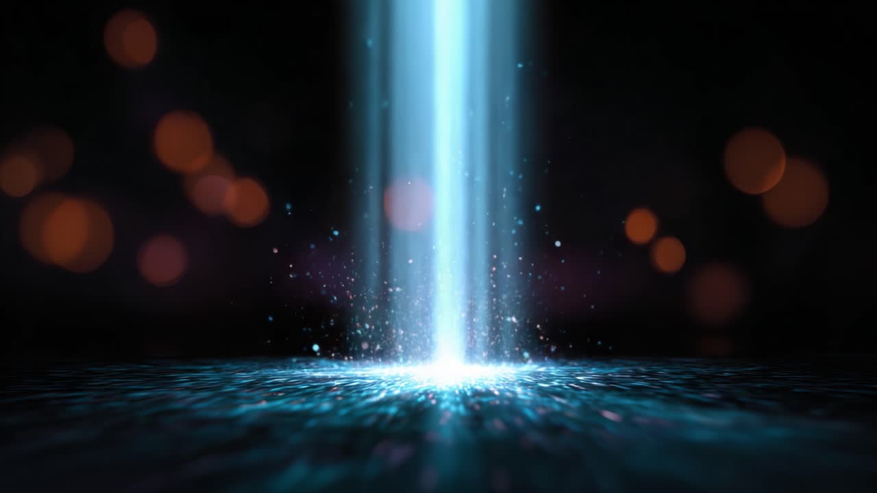 A captivating visual of shimmering light beams illuminating a dark space with vibrant particles dancing around, creating an ethereal form of natural beauty and wonder