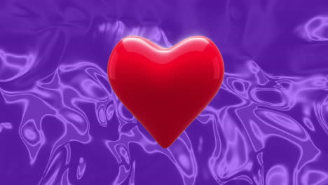 animación de iconos digitales de corazón rojo pulsando sobre un fondo líquido púrpura