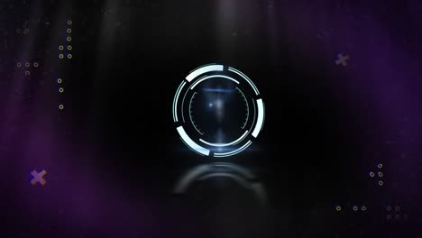 Animation-of-clock-and-purple-wave-over-black-background