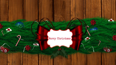 animación de texto de feliz navidad sobre decoraciones navideñas y abeto