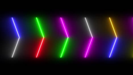 colorido abstracto movimiento borroso de línea de neón llamarada brillante parpadeante cabeza de flecha bucle de animación moviéndose al azar en un fondo negro.