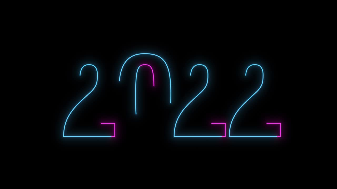 el fondo del letrero de neón de 2022: luz de neón 2022 en fondo negro. bucle