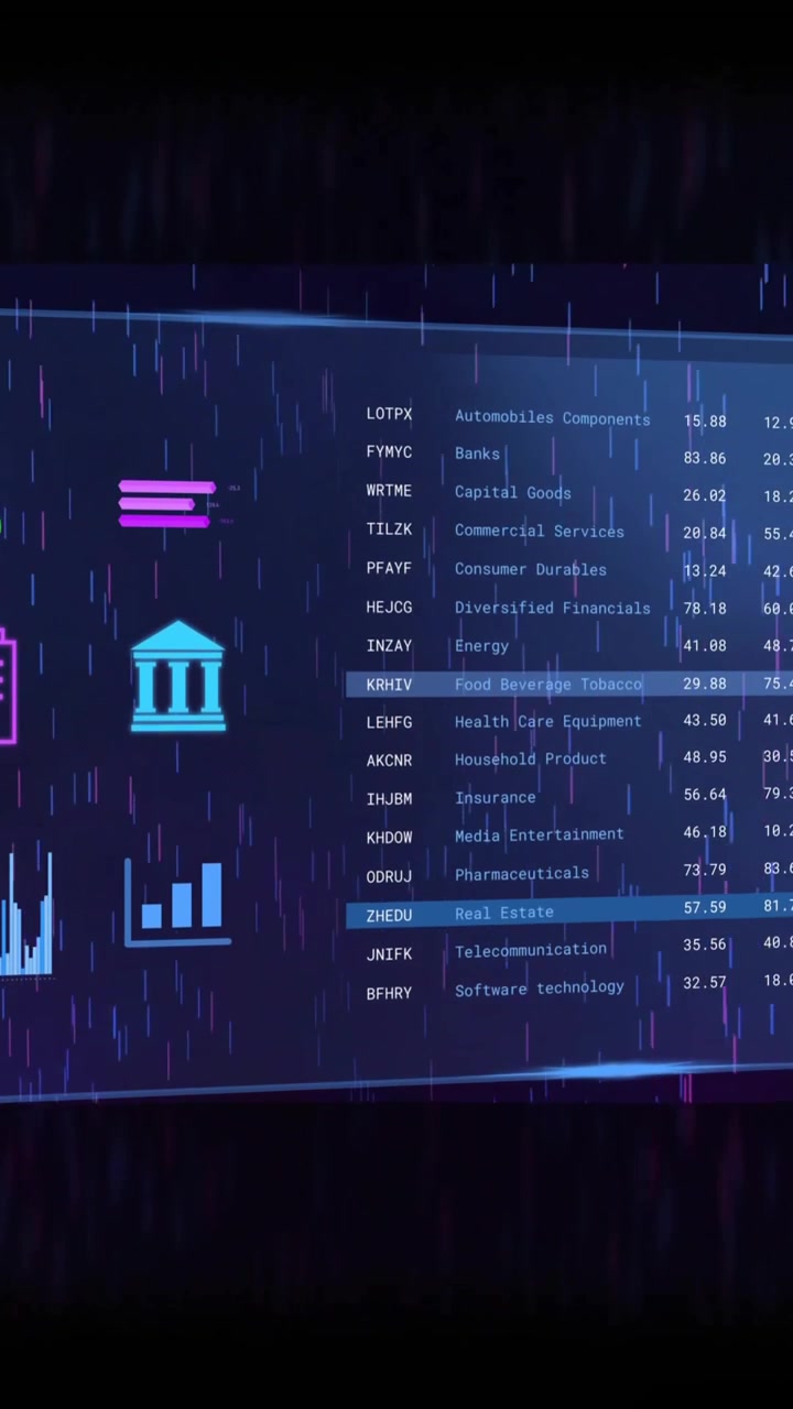 Animasjon av skjerm med bankdata over svart bakgrunn