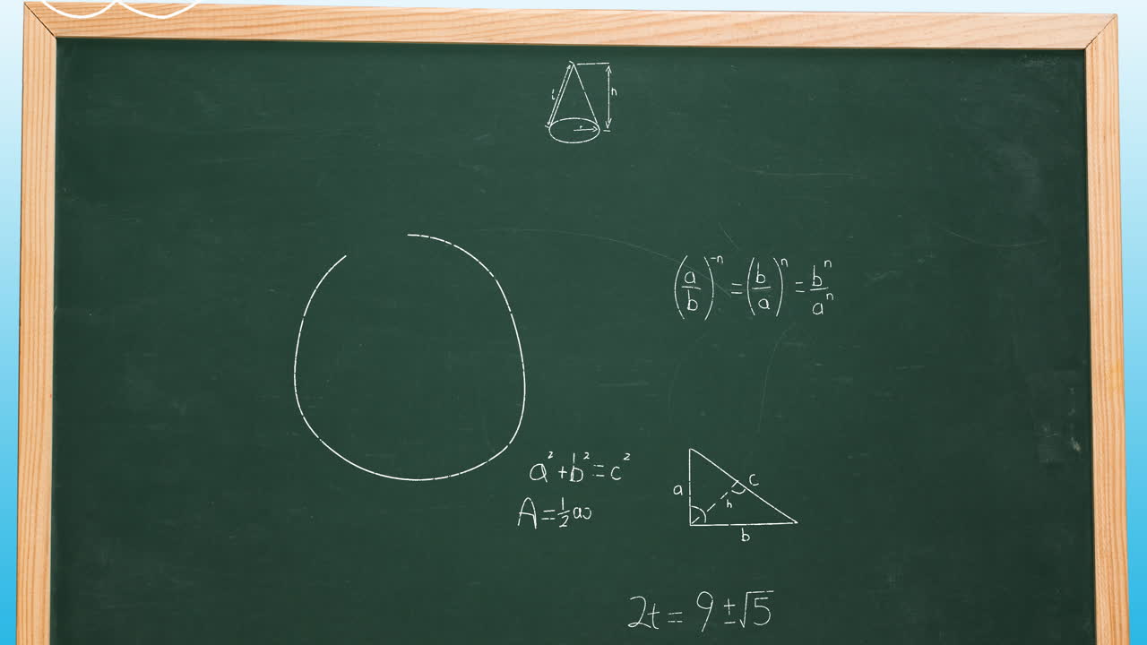 녹색 차크보드에서 수학적 데이터 처리의 애니메이션