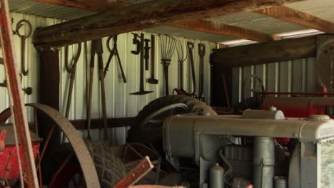 old 1800s tool shed with machinery