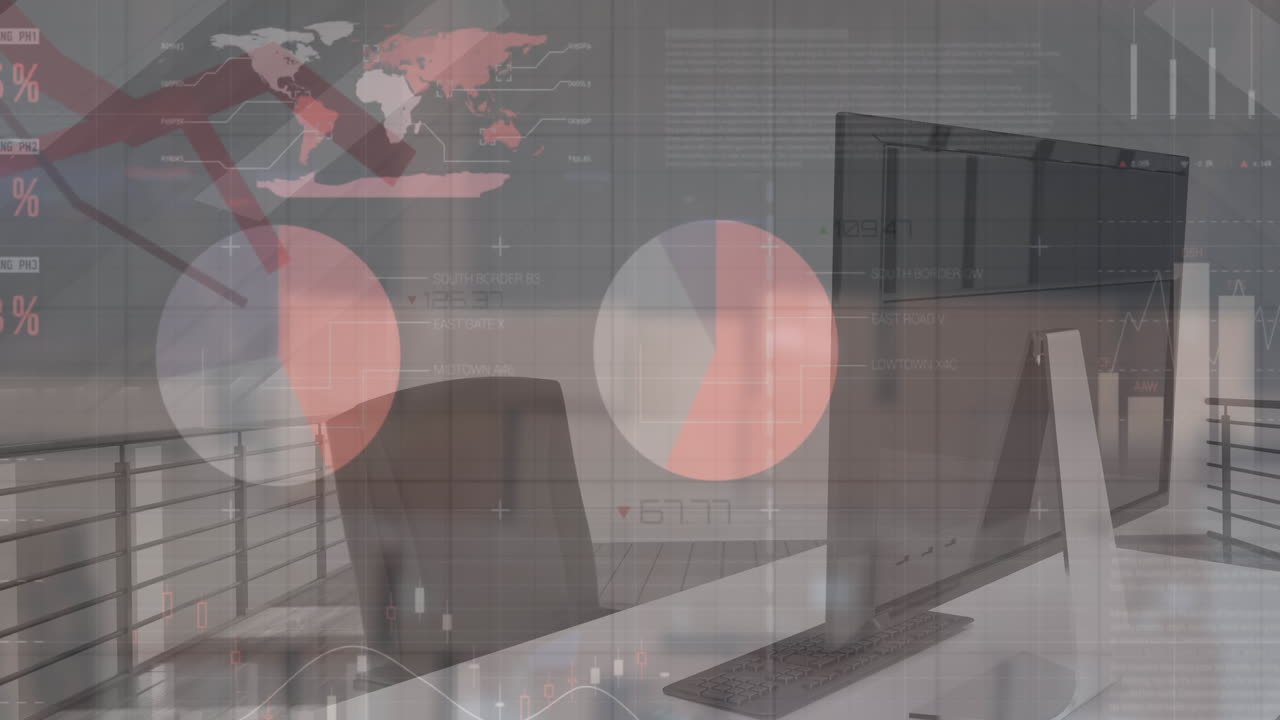 animación del procesamiento de datos financieros en el escritorio con computadora