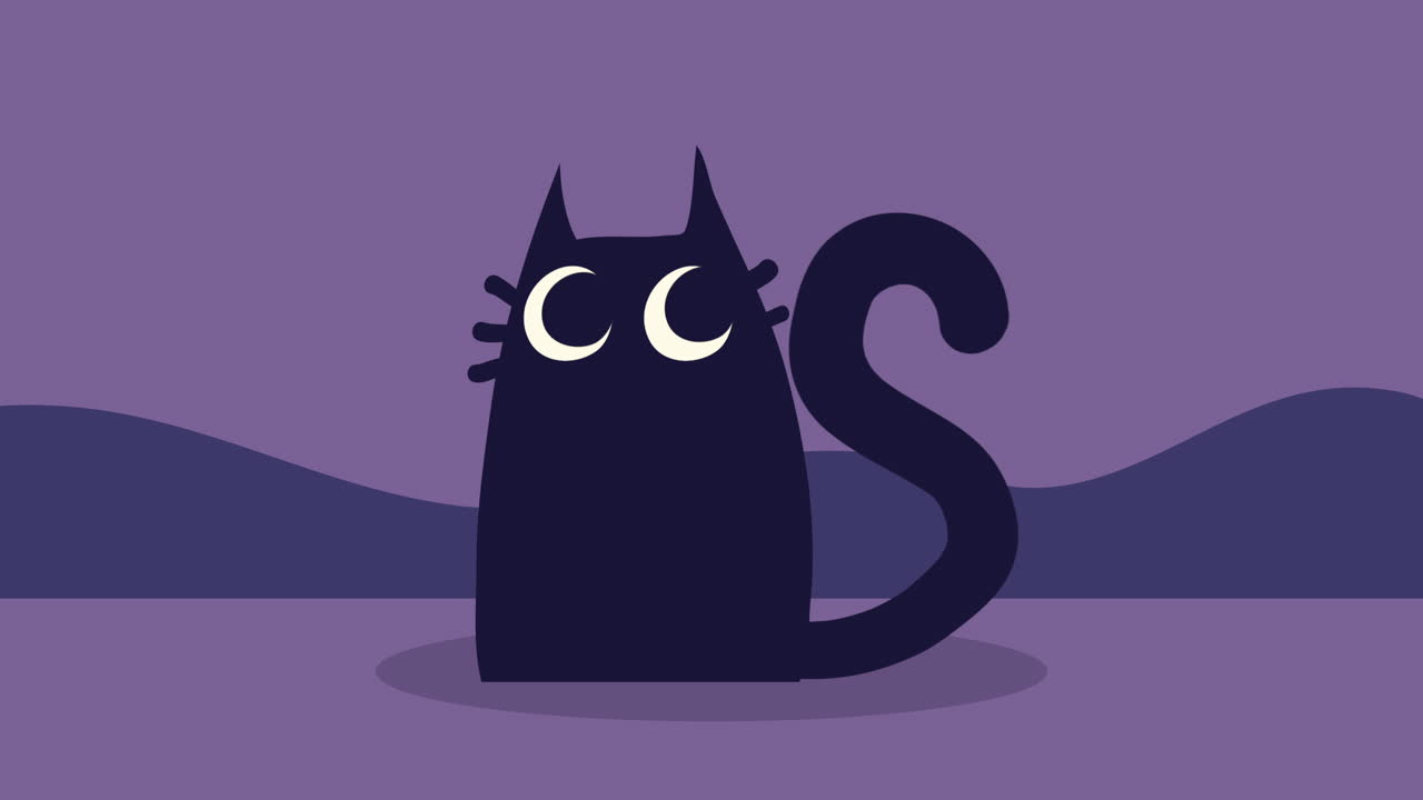 animação feliz de halloween com gato preto