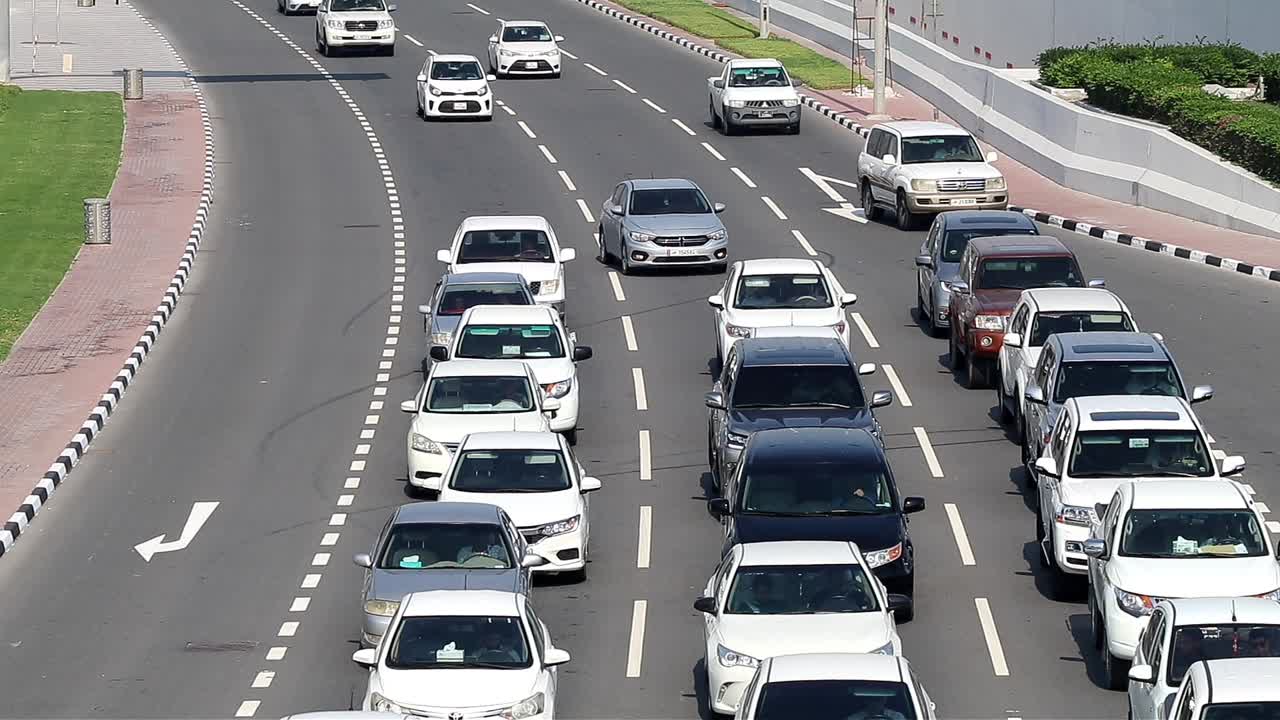 Heavy traffic on a multi-lane road