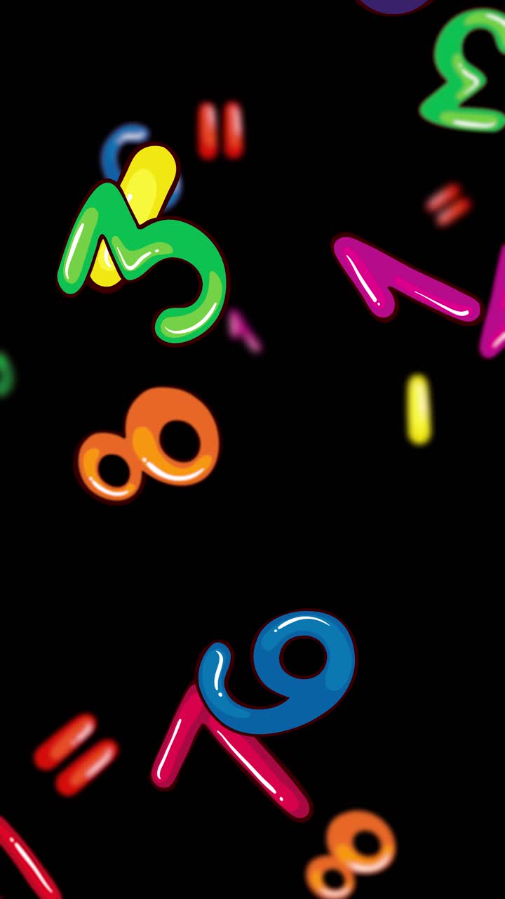 Vibrant numbers and symbols cascade dynamically against a dark backdrop, creating a lively and engaging visual experience
