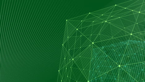 animación de giro del globo geométrico y patrón abstracto contra fondo verde con espacio de copia
