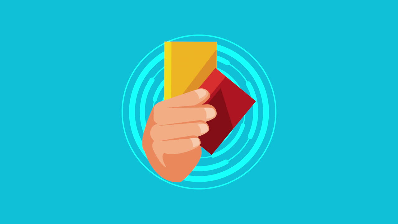 노란색과 빨간색 카드를 들고 있는 심판