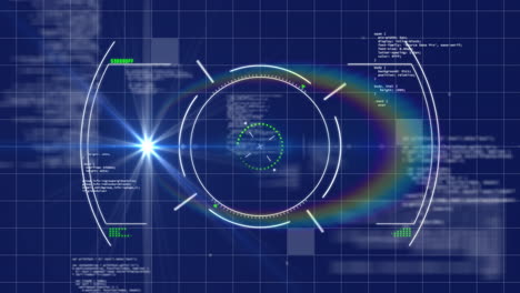 digital data processing animation with coding and grid over blue background