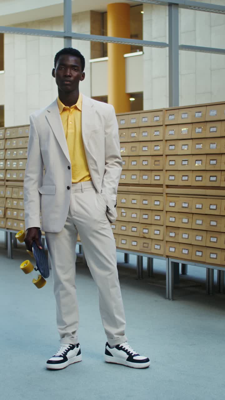 Man in Suit with Skateboard
