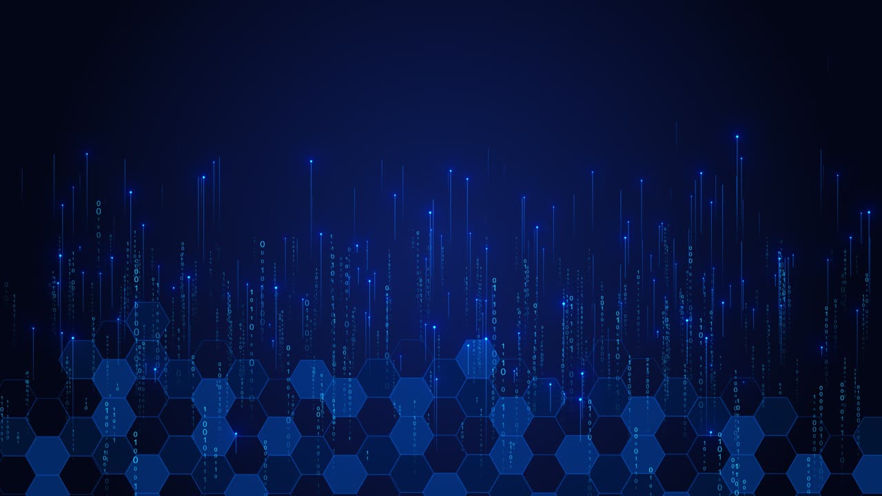Abstract futuristic wireframe technology cyberspace hexagon wave motion dots lines digital
